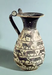 Corinthische oinochoe versierd met leeuwen, uit Vulci, c.530-520 v.Chr.